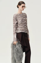 Metallic Silk Elastic Gathered Blouse Silver