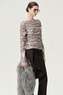 Metallic Silk Elastic Gathered Blouse Silver