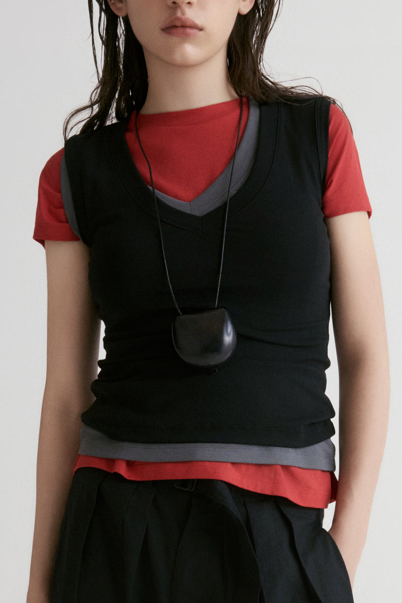 Slim V- neck T-shirt-Heather Grey