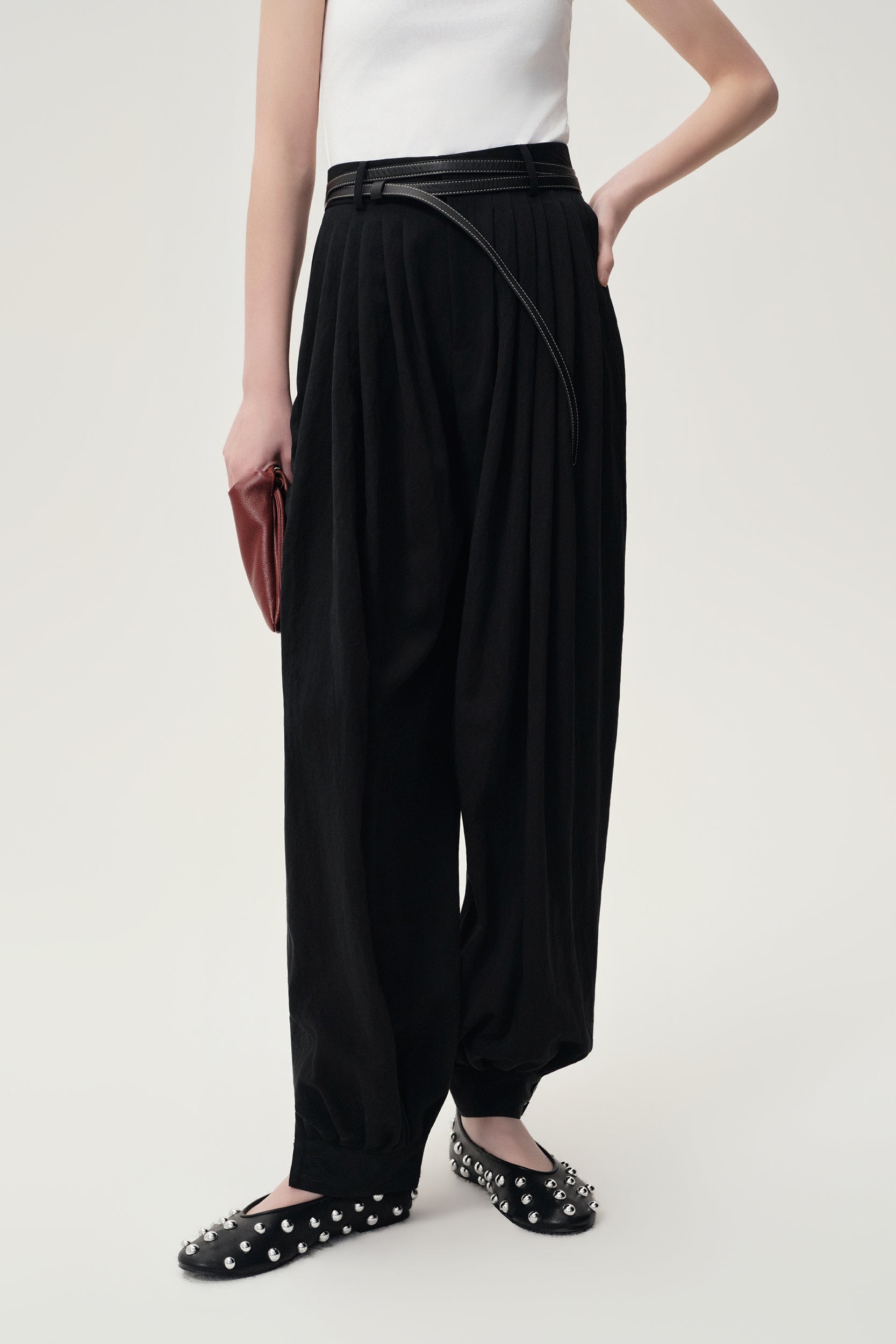 Balloon Pleat Trousers Black