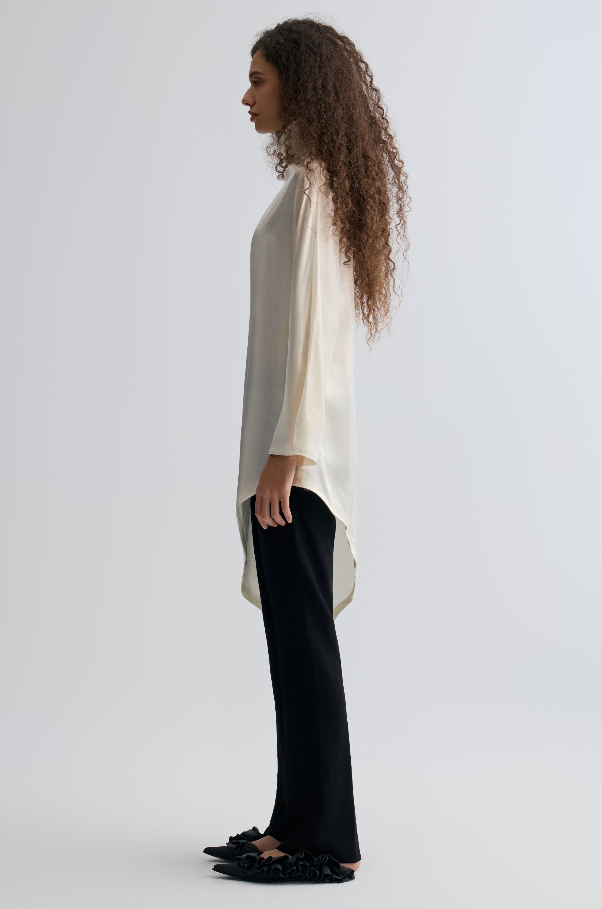 Asymmetric Slouch-neck Blouse Cream