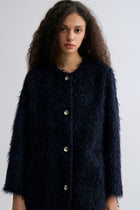Clara Collarless Coat Dark Blue