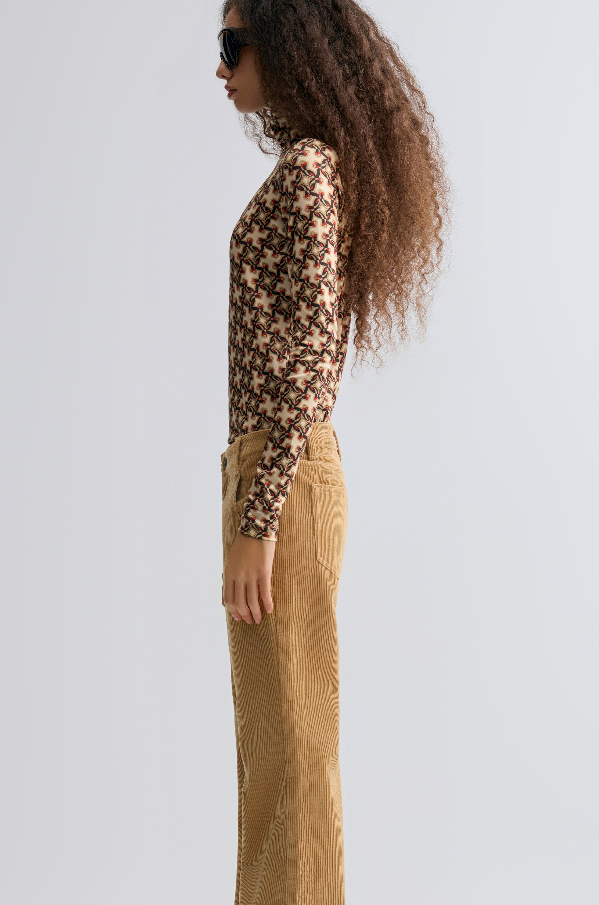 Geometric Long Sleeve Turtleneck Top