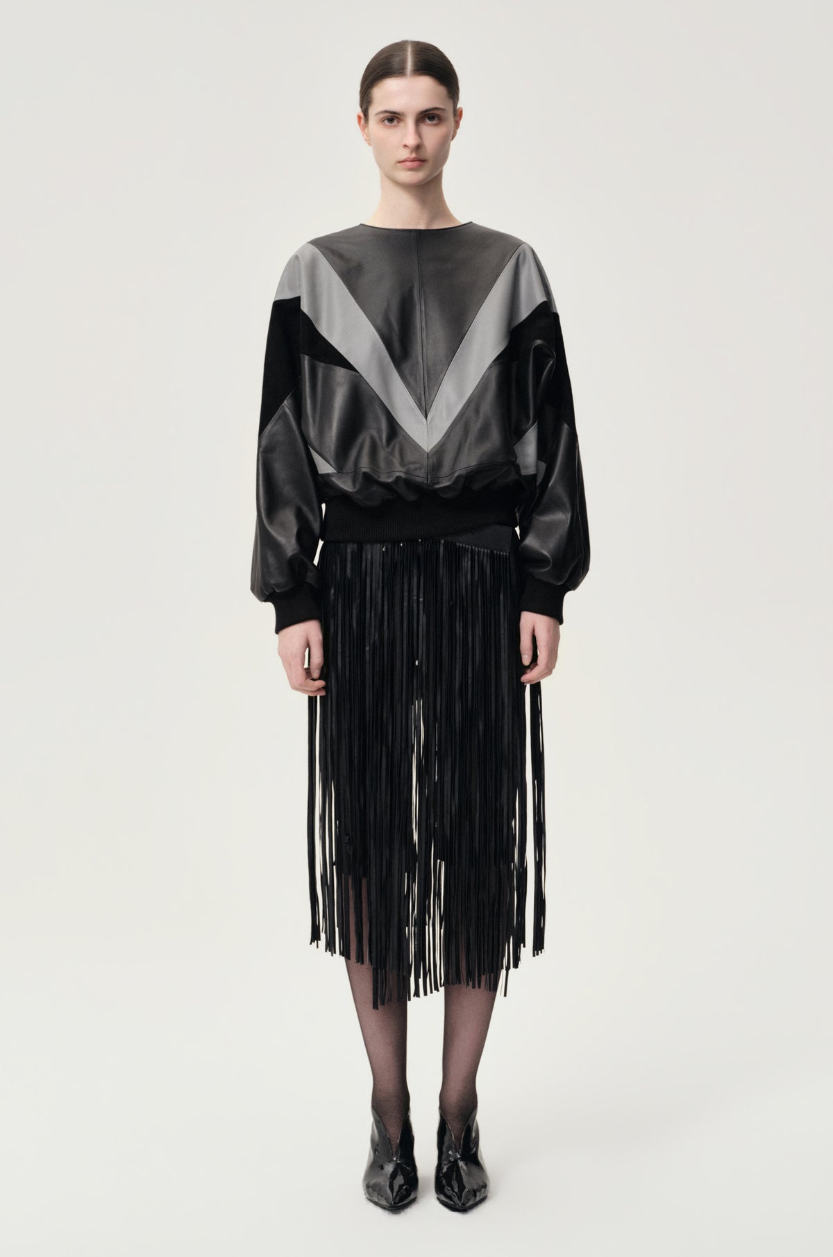 Patchwork Leather Sweater Black/Grey