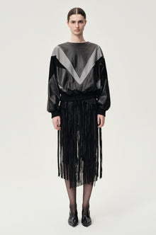 Patchwork Leather Sweater Black/Grey