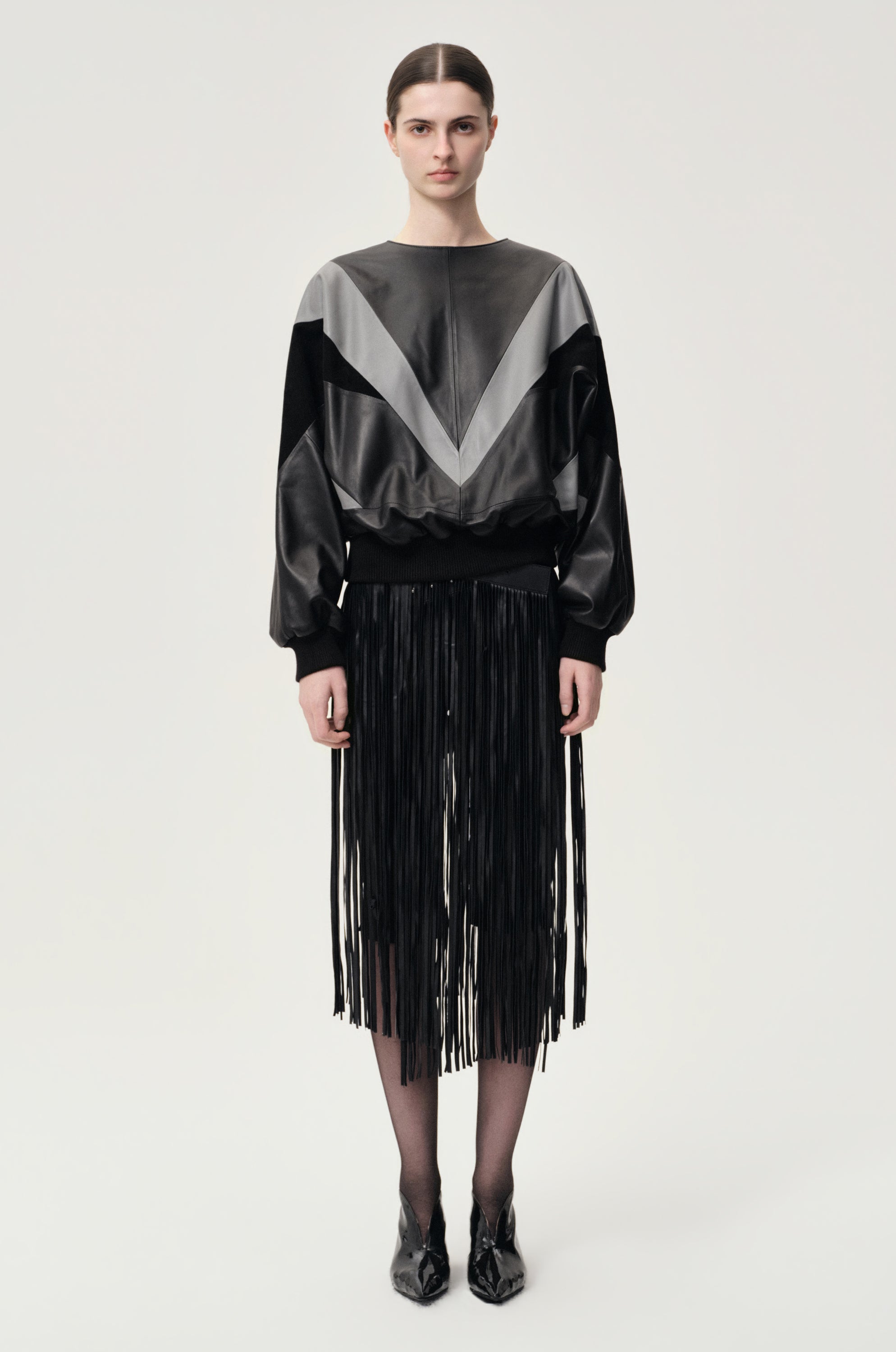 Patchwork Leather Sweater Black/Grey