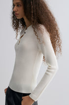Superfine Merino Wool Knit Henley Off- white