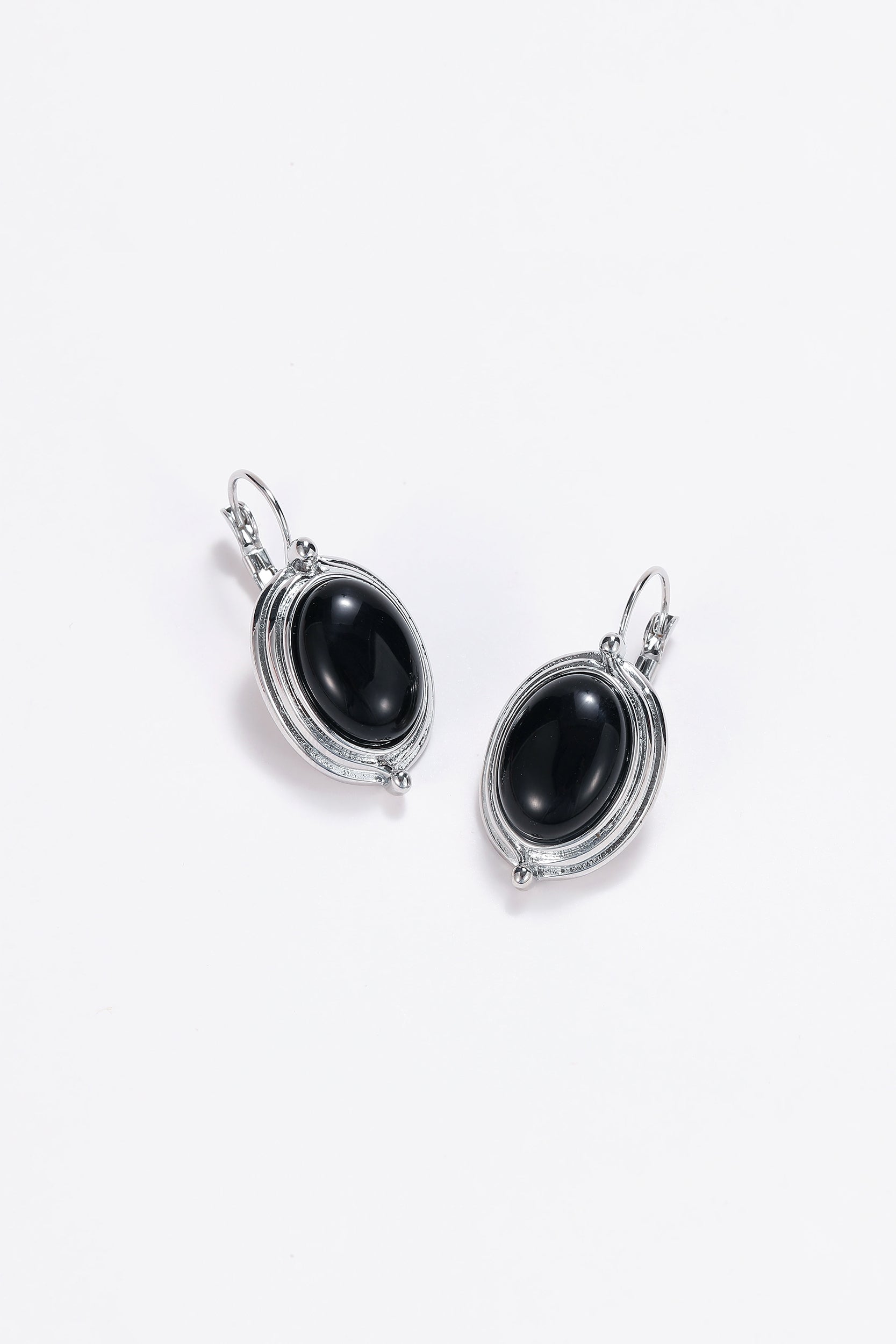 Silver onyx oval drop earrings