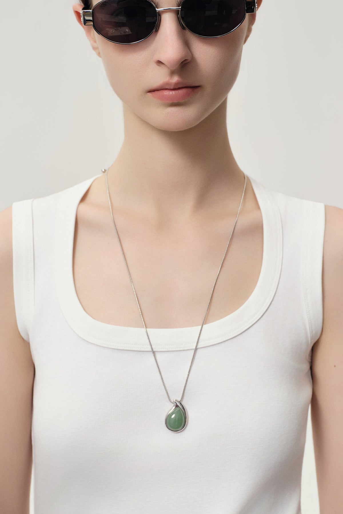 Moonstone silver egg necklace