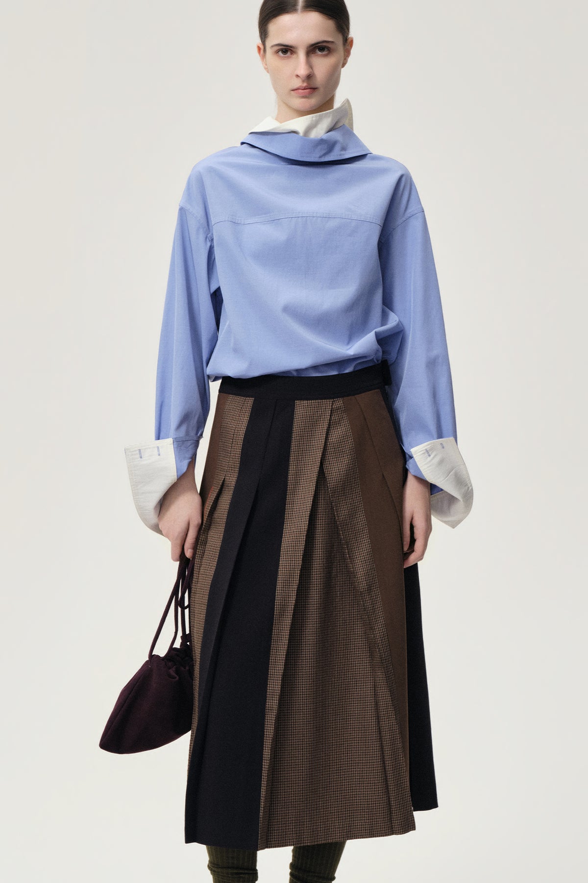 Double-layer Collar Shaped Shirt Sky Blue/White