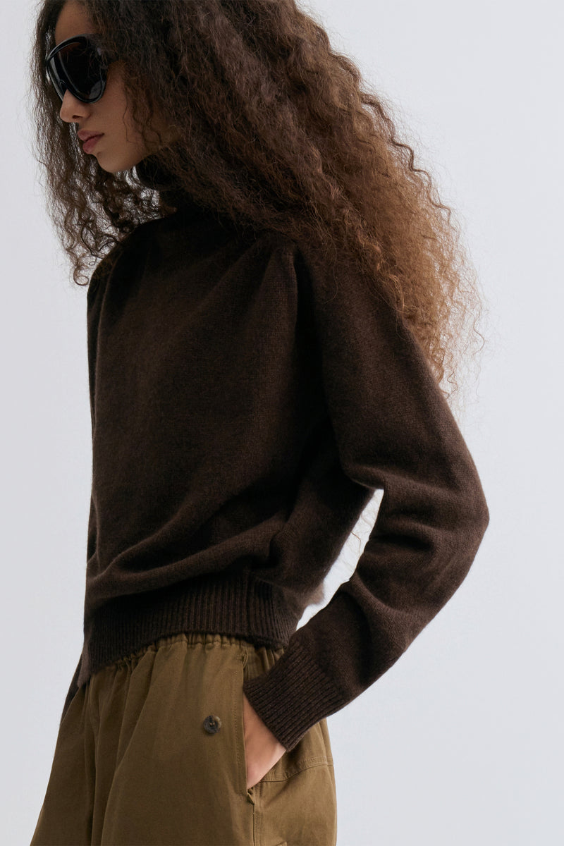 Wool and yak-blend Turtleneck Coffee Brown