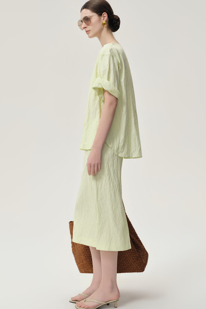 Crinkled Gauze Top Pale Lime