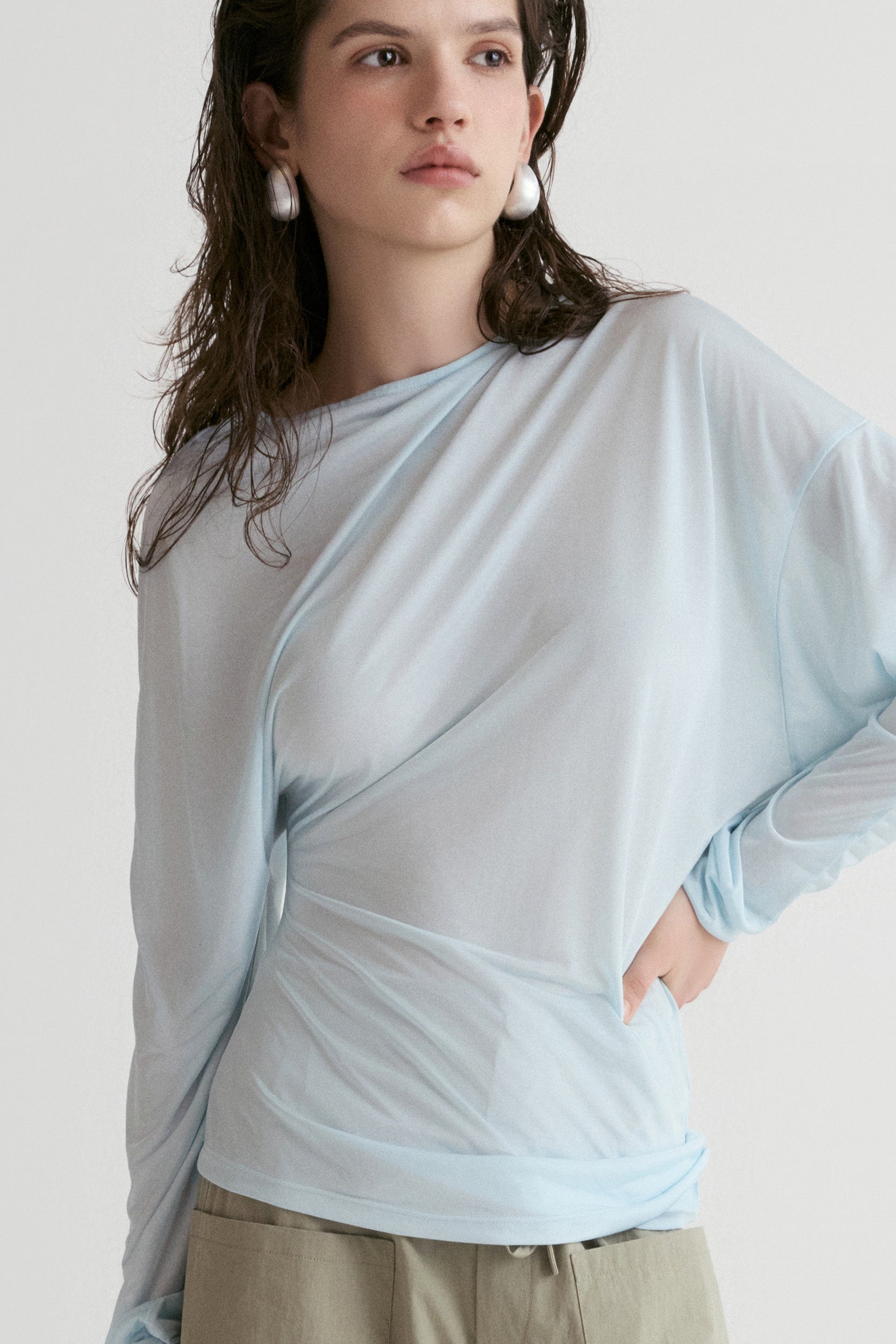 Luma Sheer Draped Top - Glacier Blue
