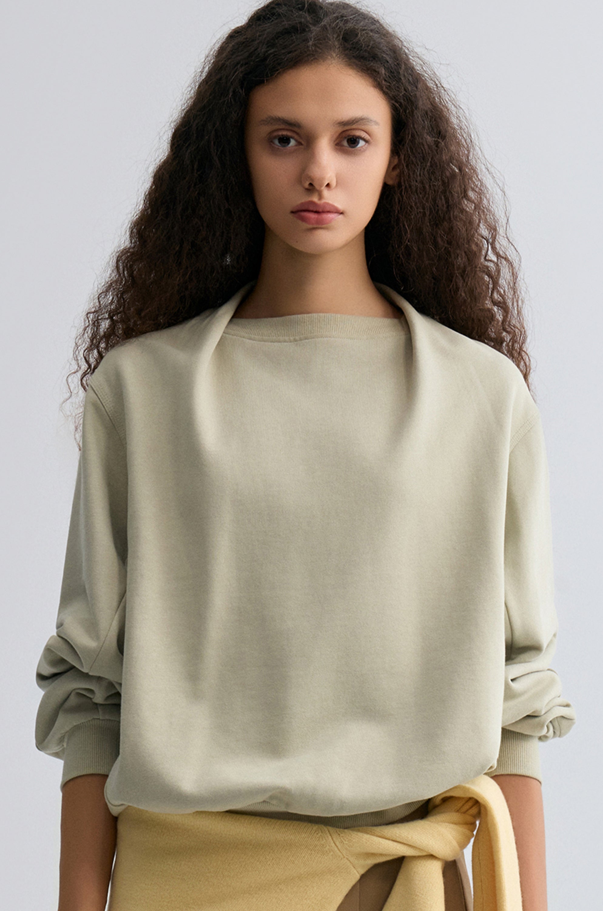 Cotton Panelled Sweater Stone Green