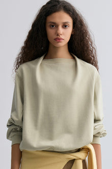 Cotton Panelled Sweater Stone Green