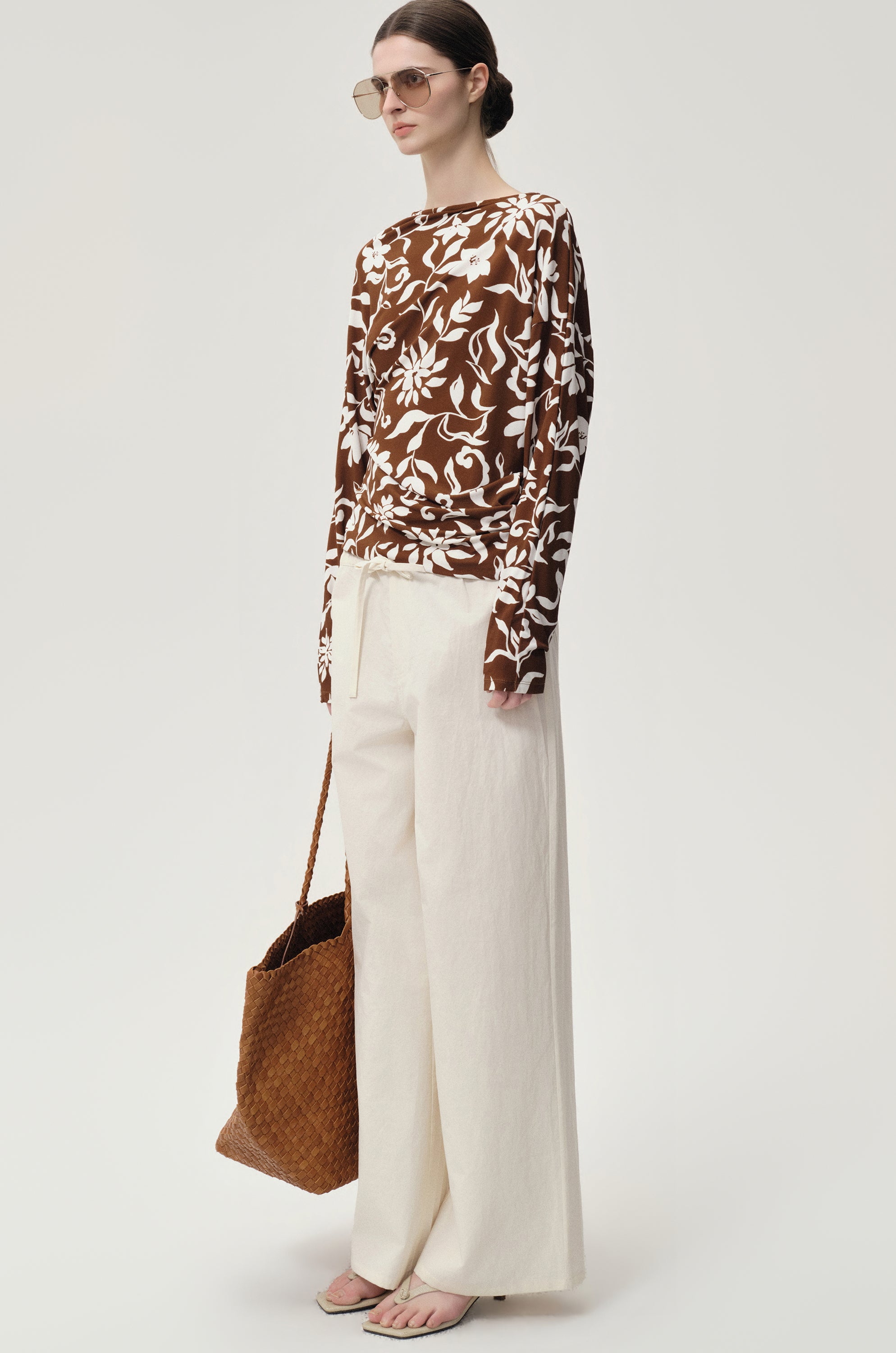 Mai Draped Viscose Jersey T-shirt Brown