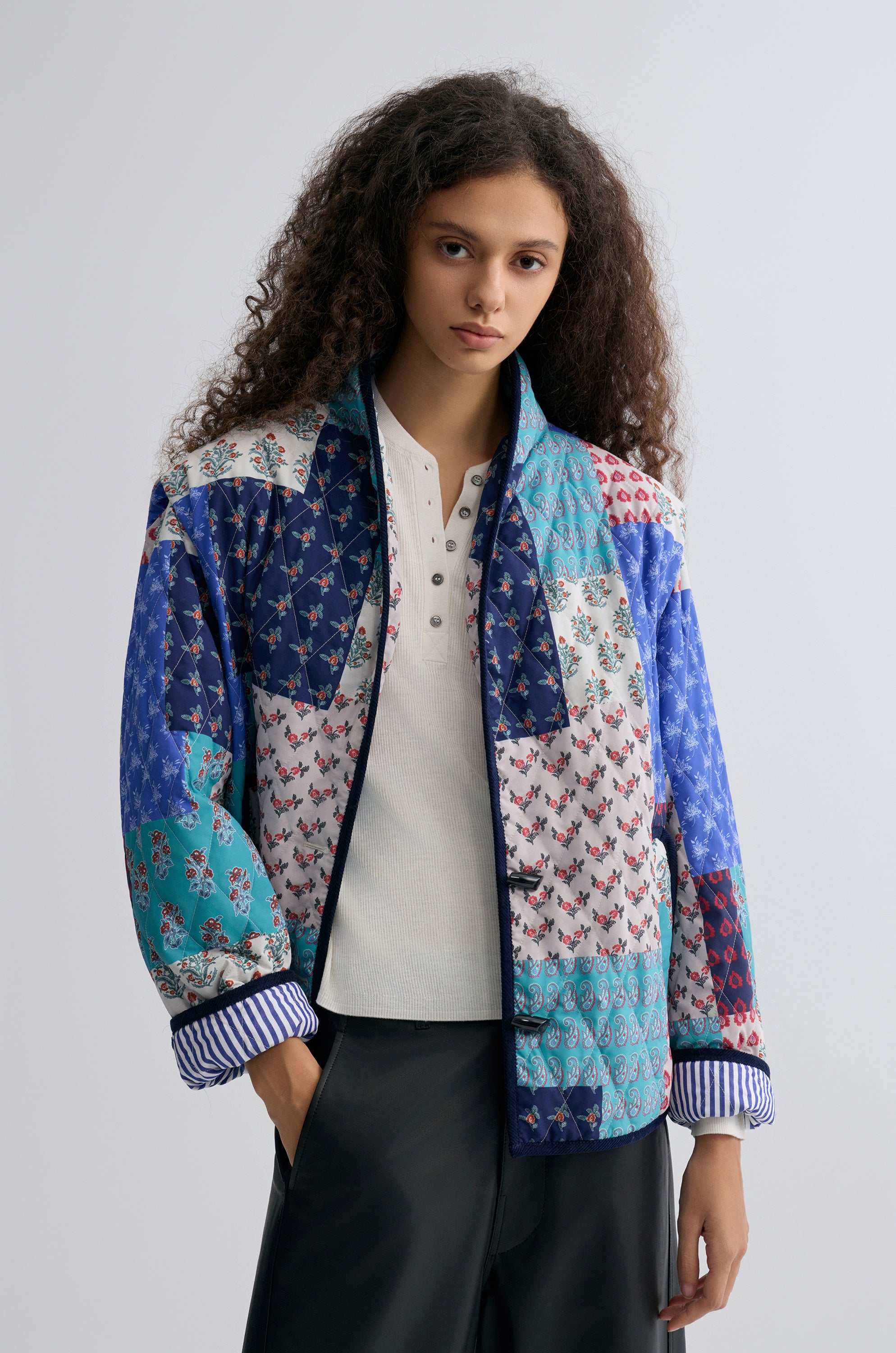 Patchwork Paisley Print Quilted Jacket Blue