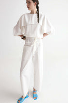 Double Waist Trousers-White