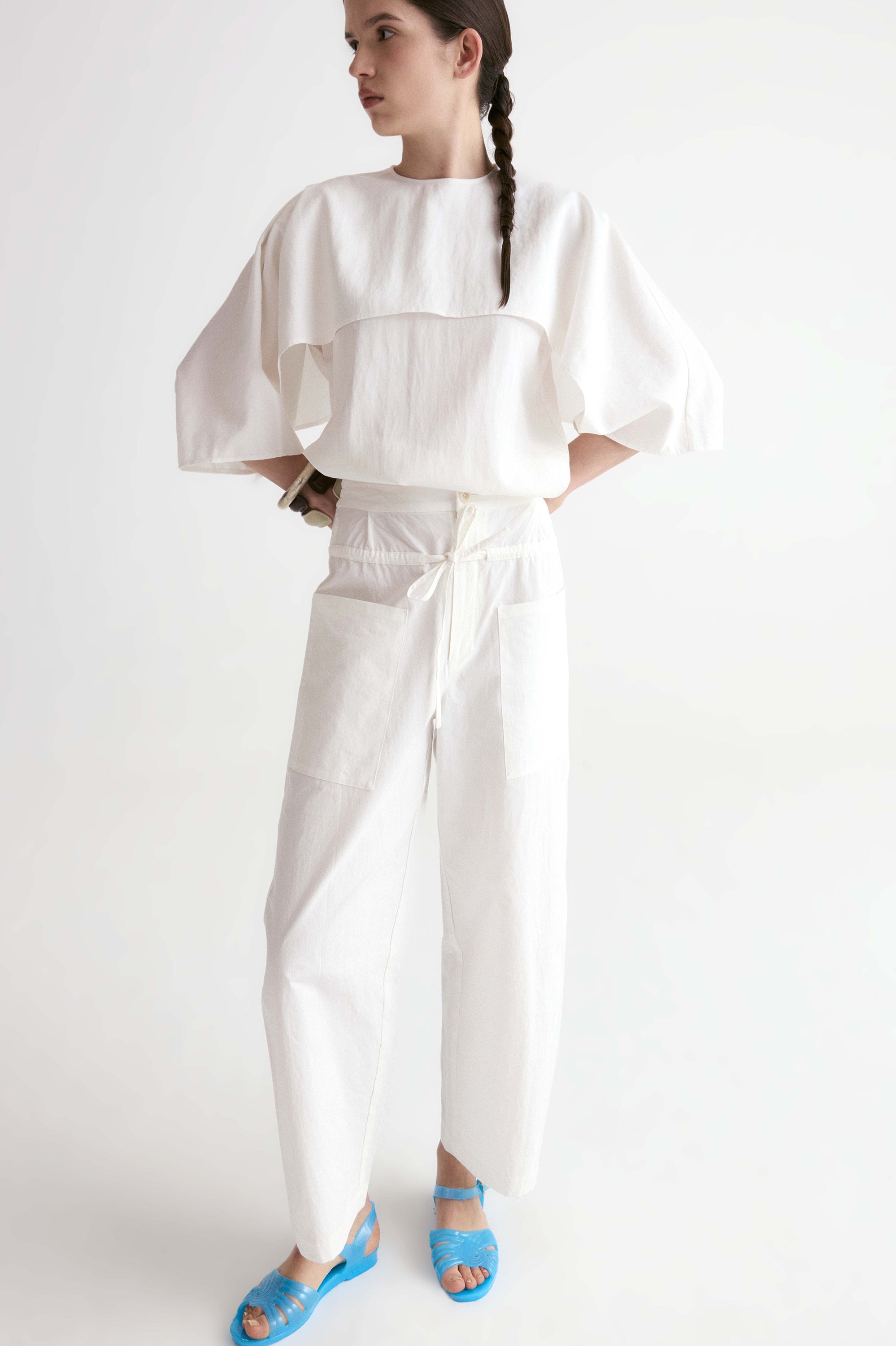Double Waist Trousers-White