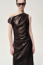 One-shoulder Draped Lambskin Dress Rum