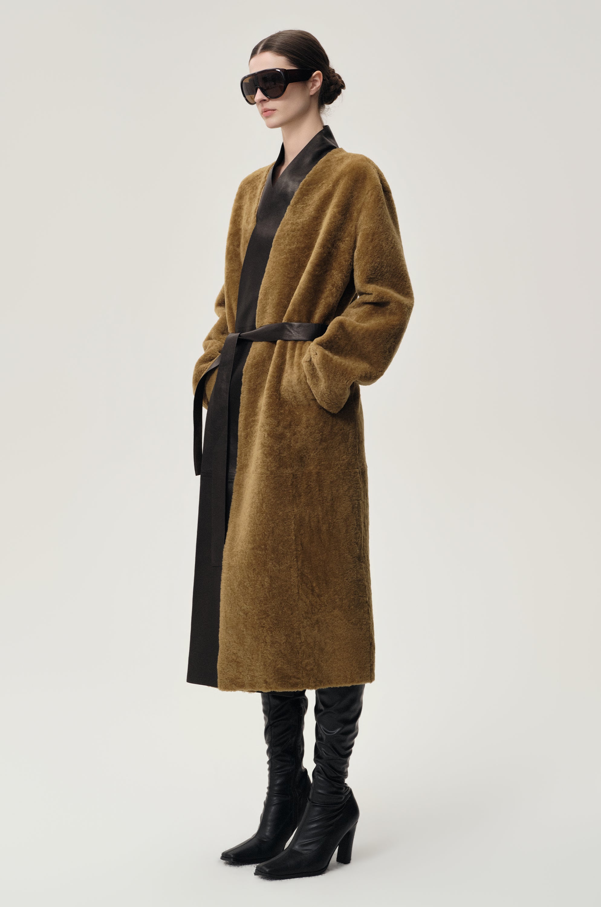 Cléo Shearing Robe Coat Tabacco/ Black