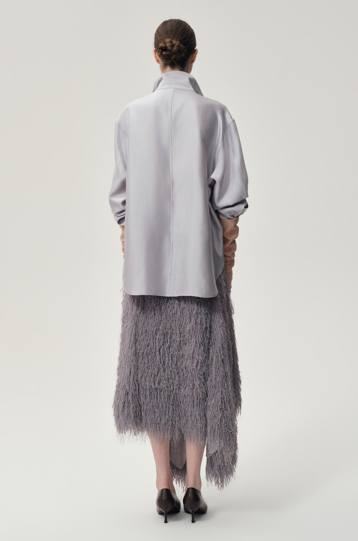 Asymmetrical Fringed Skirt Grey