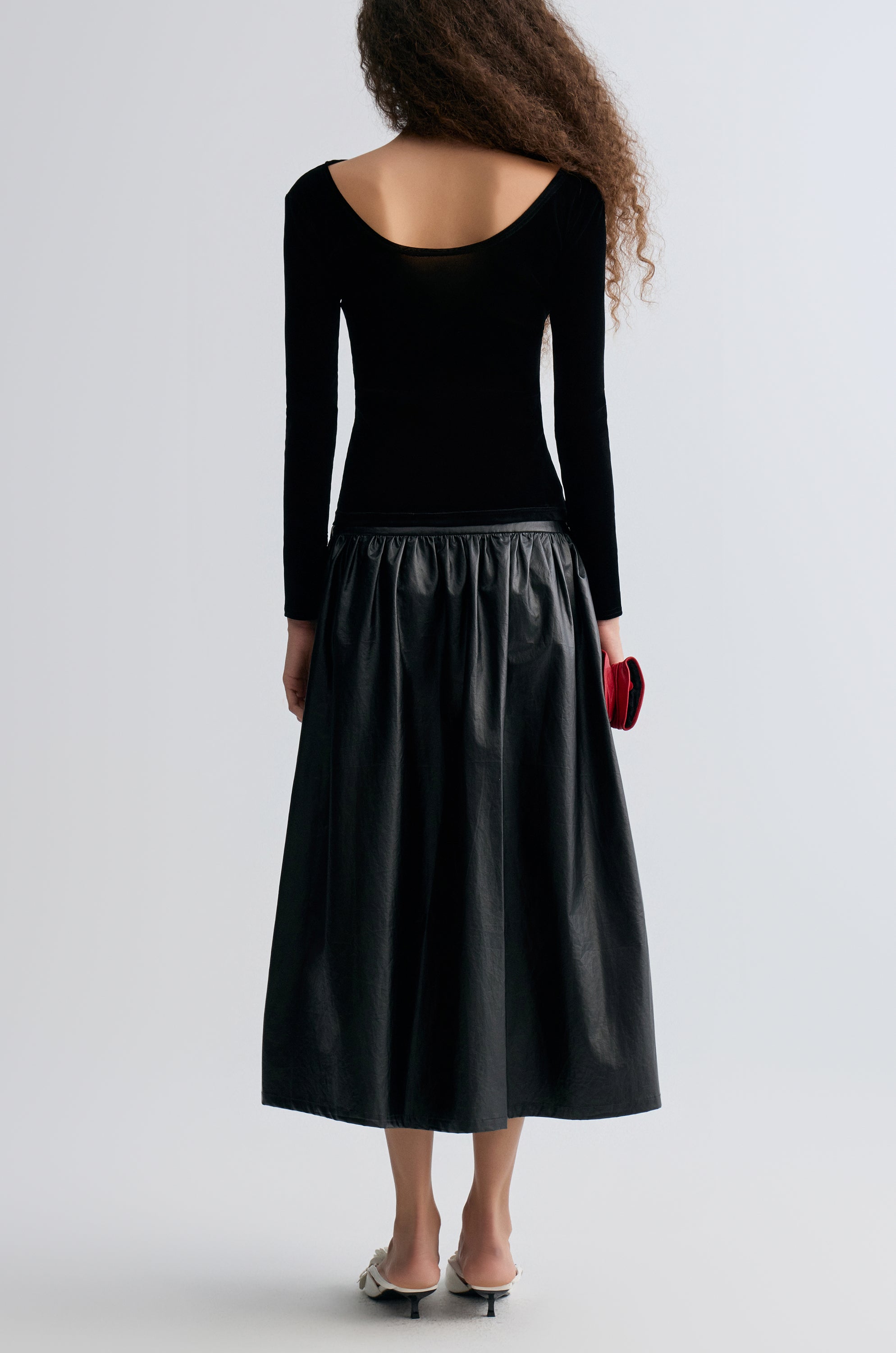 Sheen Velvet Mesh Top Black