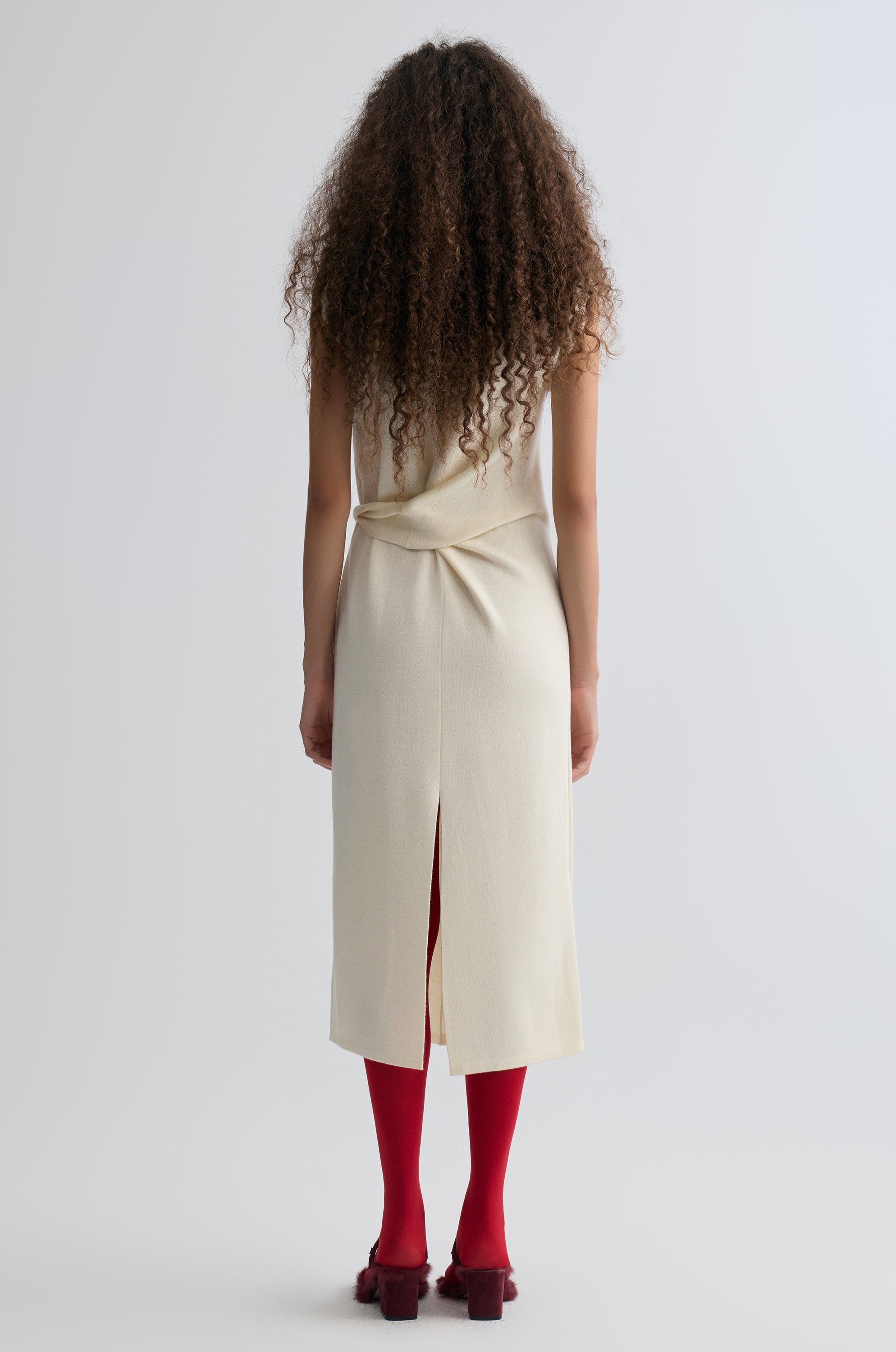 Knot-detail Knitted dress in Merino Wool Cream