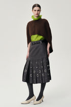 Studded Layered Pleat Skirt Grey Melange