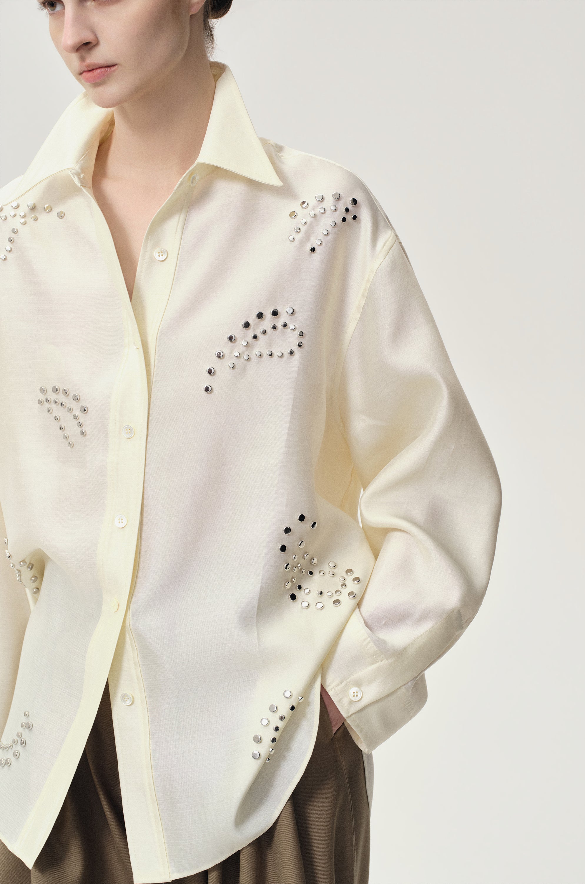 Stud-embellished Shirt Vanilla