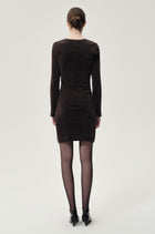Draped Velvet Mesh  Asymmetric Dress Steel Grey