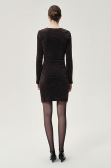Draped Velvet Mesh  Asymmetric Dress Steel Grey