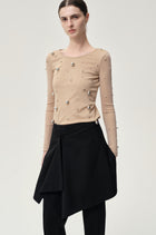 Stud-embellished Mesh Top Nude