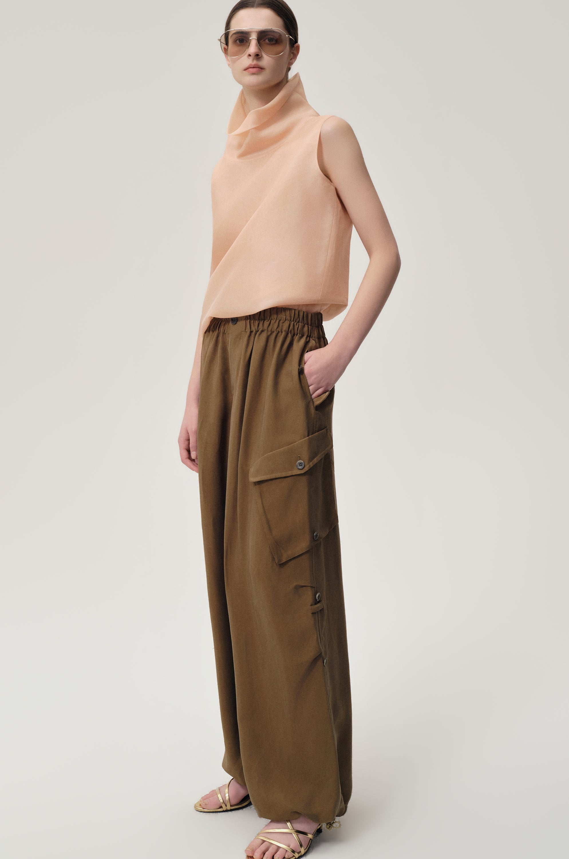 Silk Organza Turtleneck Top Blush