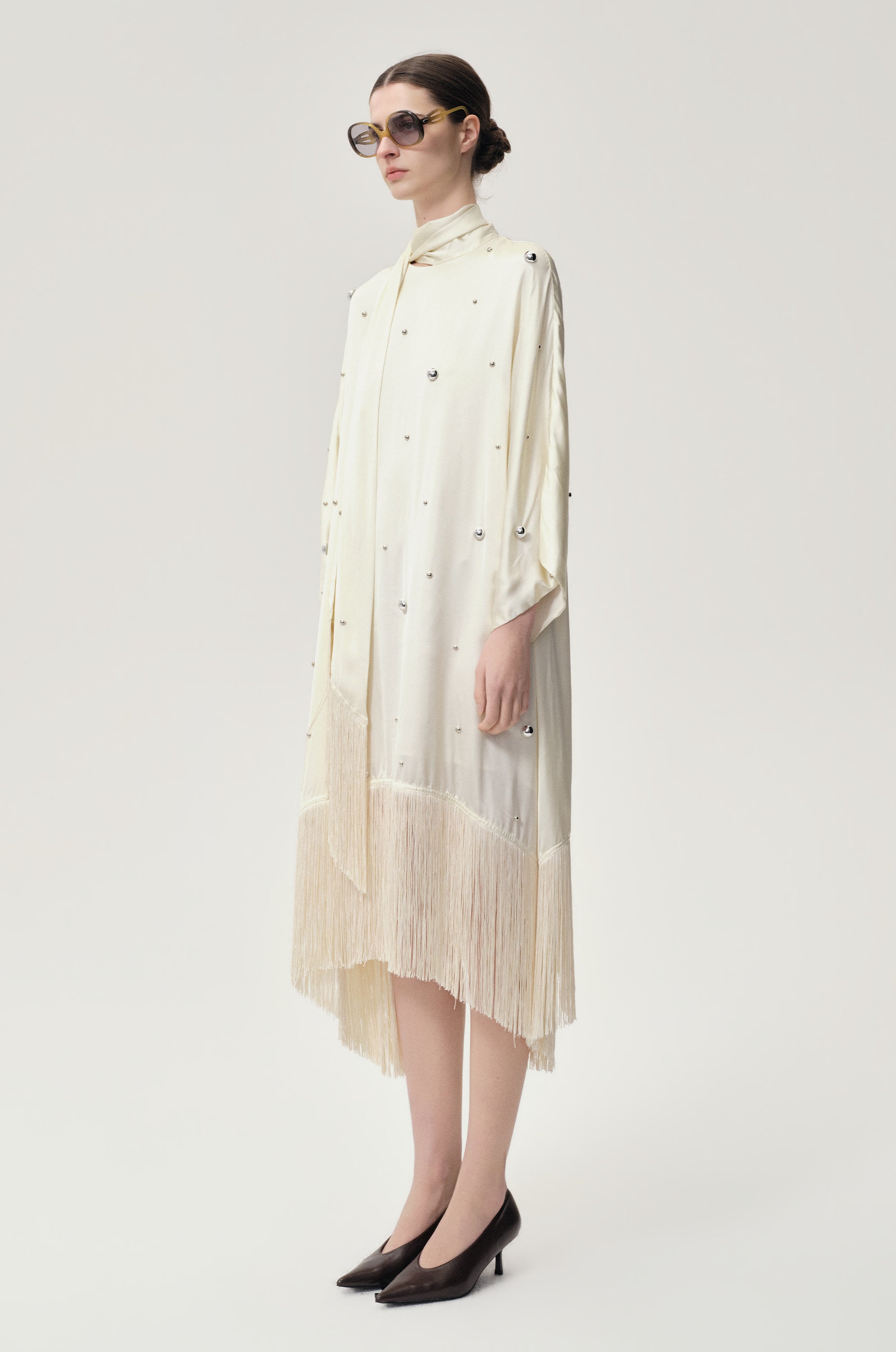 Stud-embellished Scarf Dress Ivory