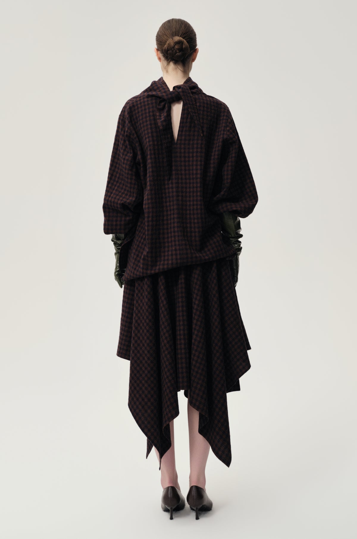 Check Wrap Wool Skirt Navy/Rum