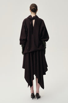 Check Wrap Wool Skirt Navy/Rum