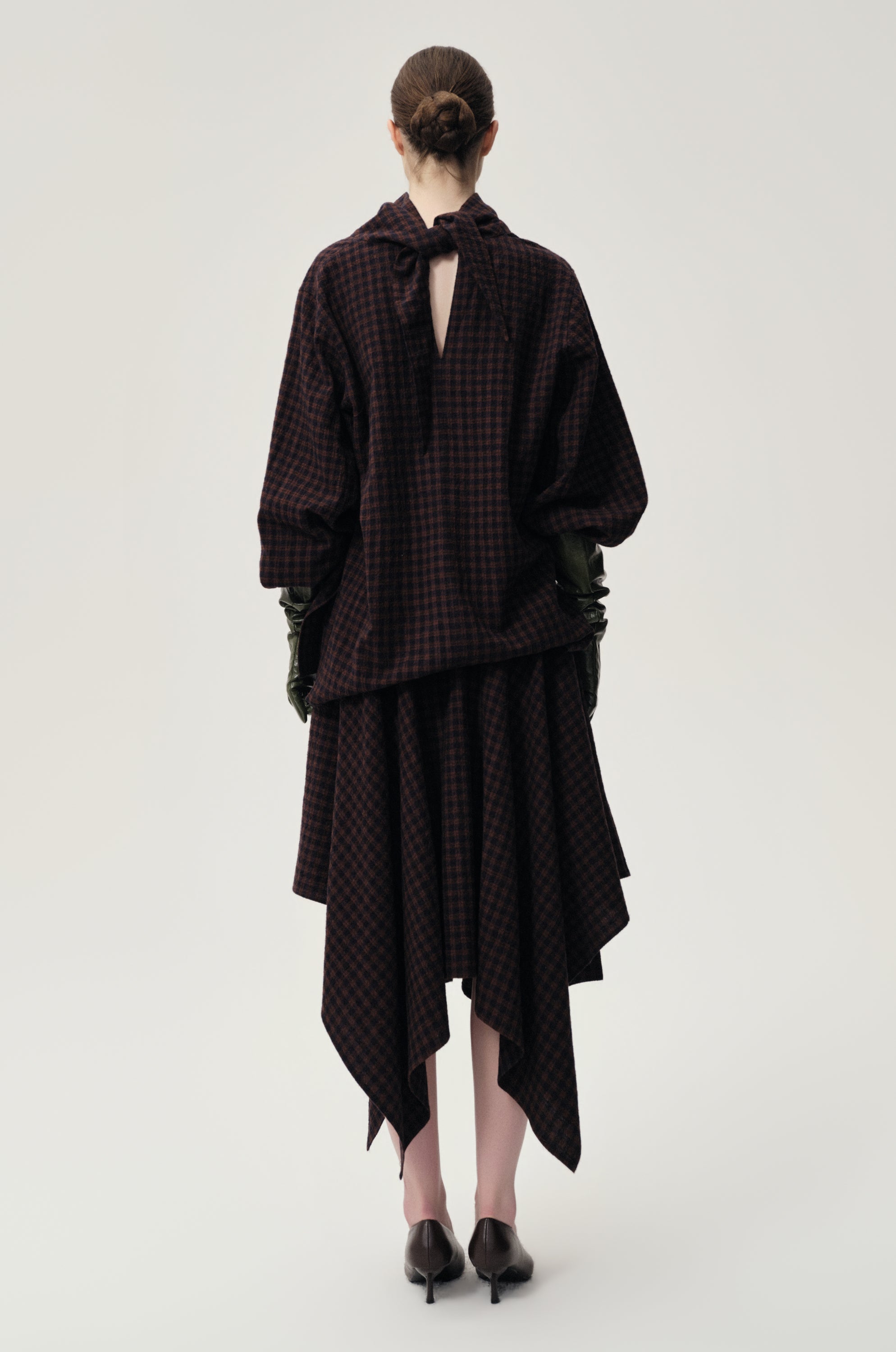 Check Wrap Wool Skirt Navy/Rum