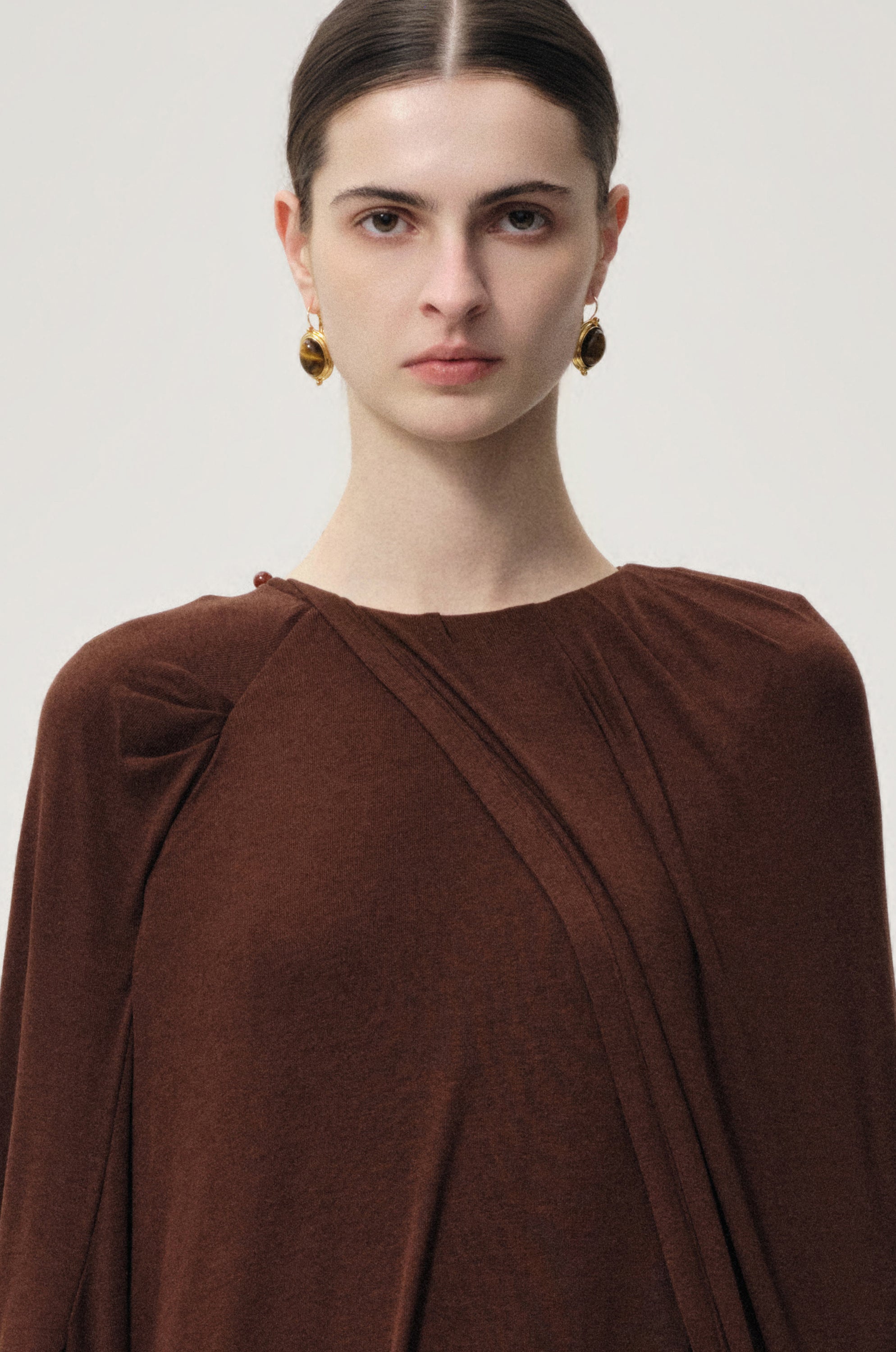 Gold-tone tiger's eye drop earrings