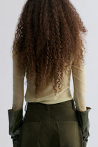 Velvet Mesh Asymmetric Draped Top Lime