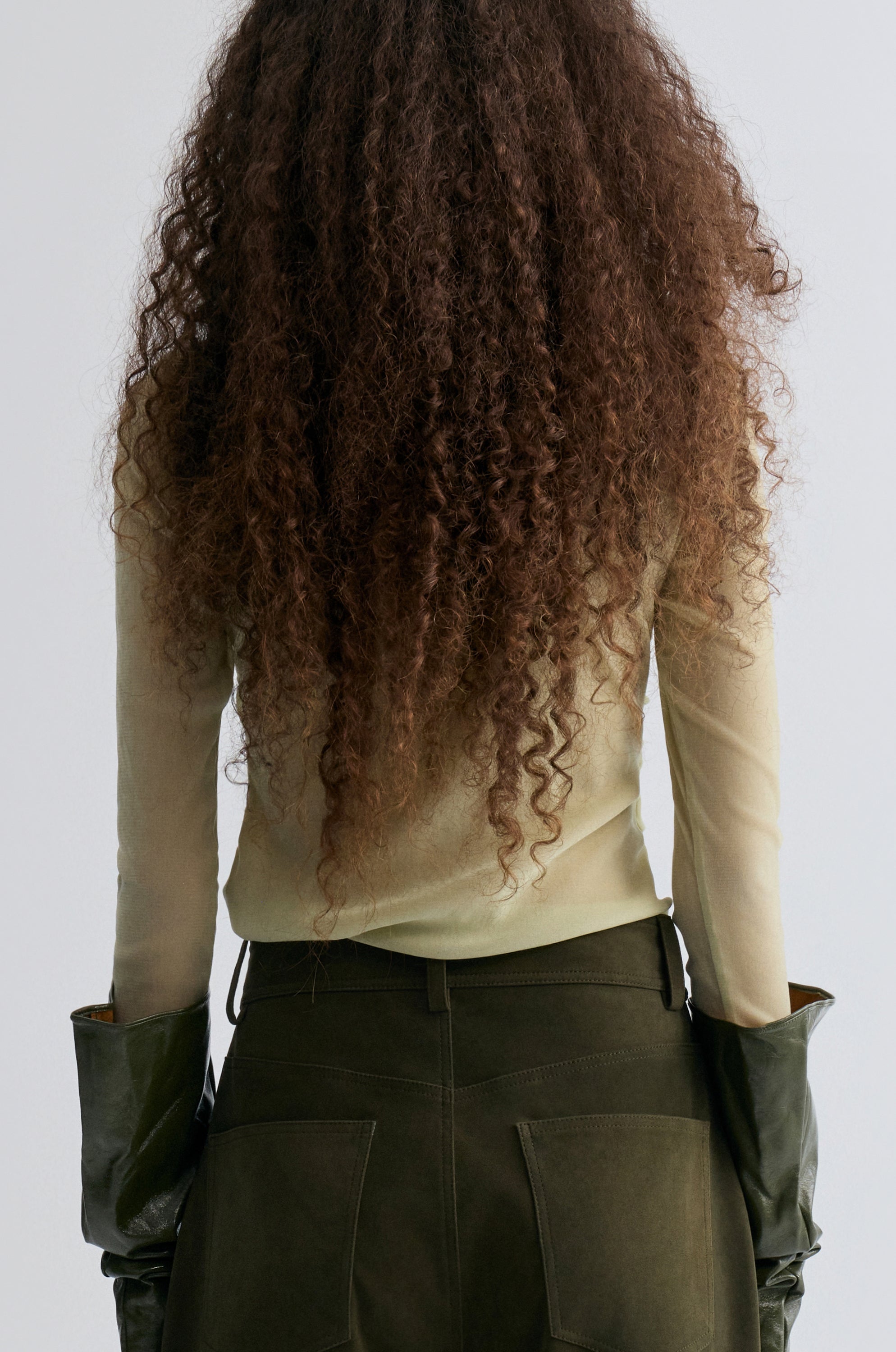 Velvet Mesh Asymmetric Draped Top Lime