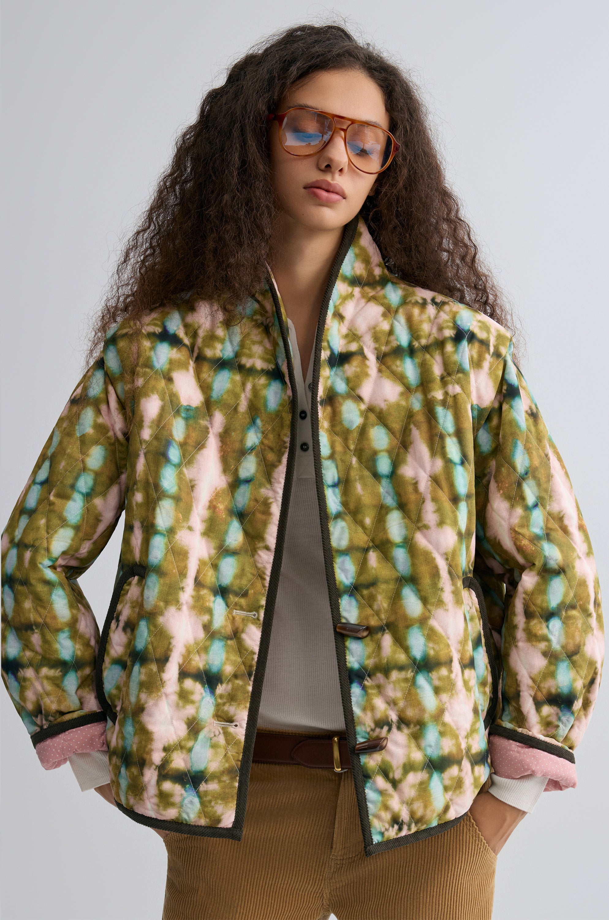 Tie-dye Bohemie Printed Quilted Jacket Mountain Green