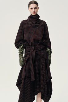 Check Scarf Wool Top Navy/Rum