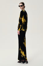 Floral Printed Velvet Skirt in Silk and Viscose Black