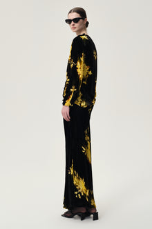 Floral Printed Velvet Skirt in Silk and Viscose Black
