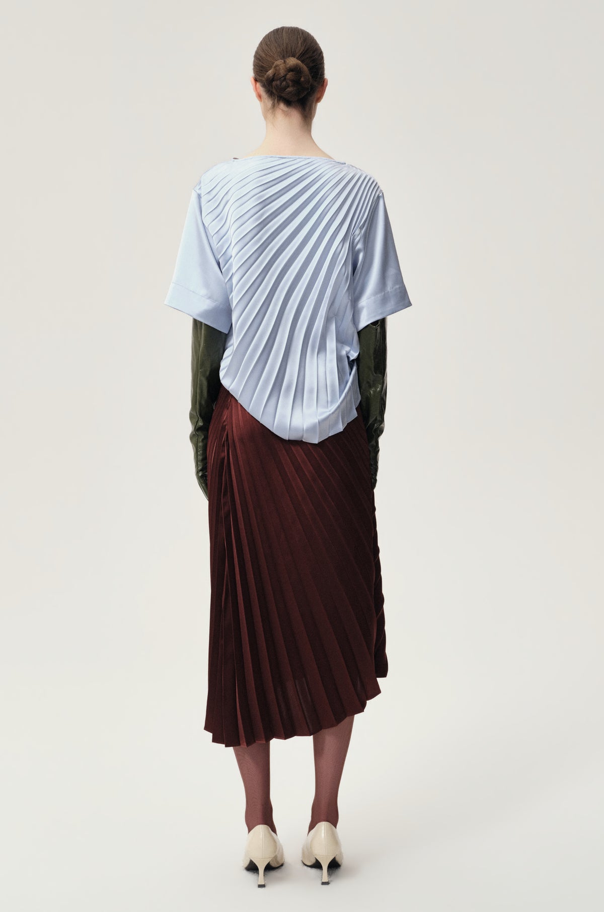 Asymmetrical Pleated Blouse Light Blue