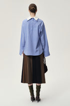 Double-layer Collar Shaped Shirt Sky Blue/White