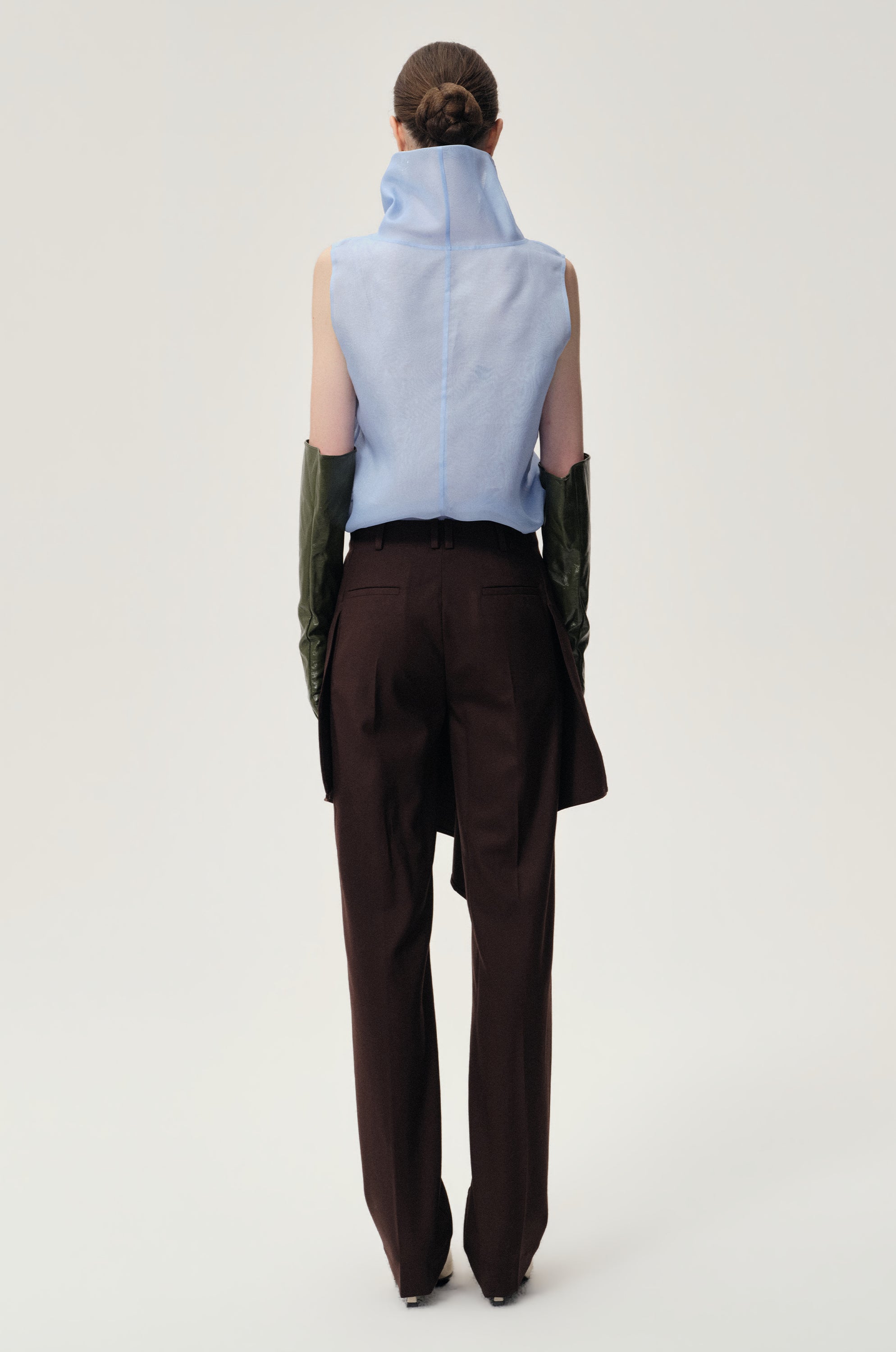 Silk Organza Turtleneck Top Light Blue