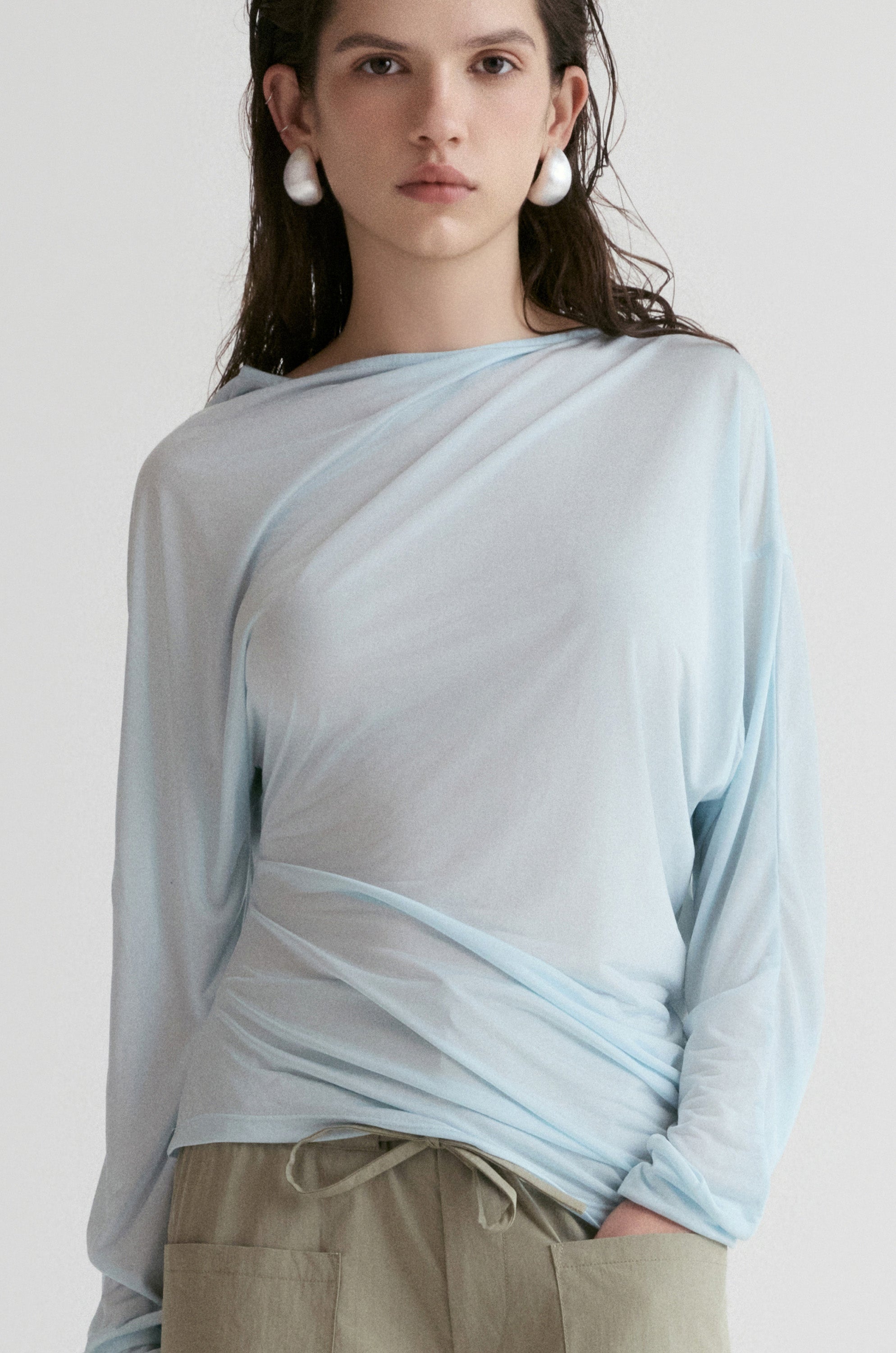 Luma Sheer Draped Top - Glacier Blue