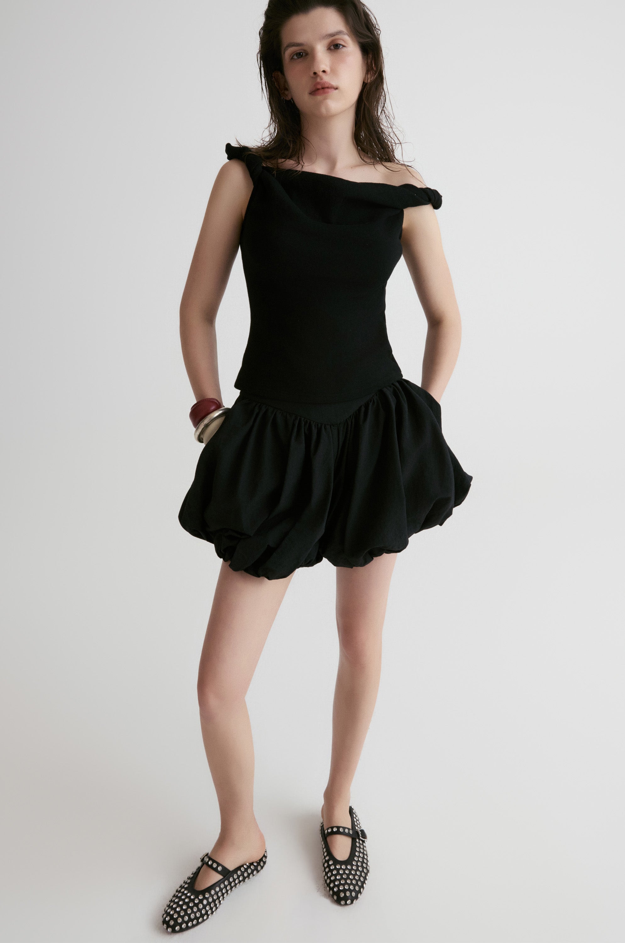 Dry Loop Terry Twisted Tank Top-Black